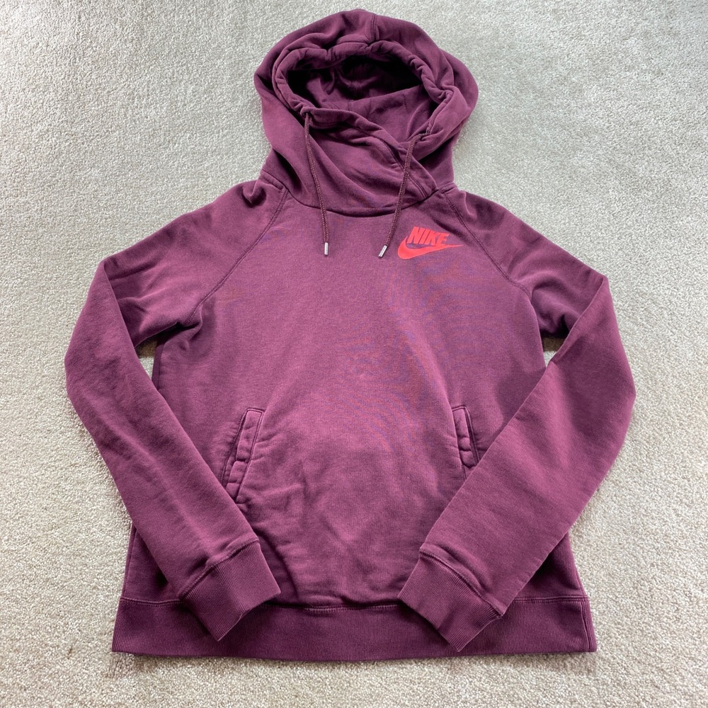Nike Hoodie Women Large Burgundy Pullover Funnel Neck Fleece 849005-681